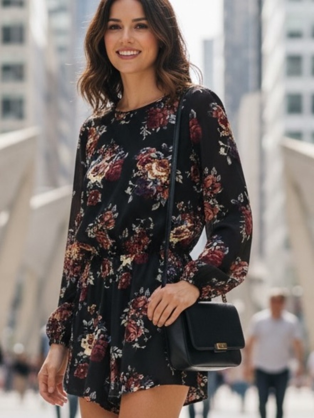 One Clothing S- Floral Long-Sleeve shorts romper